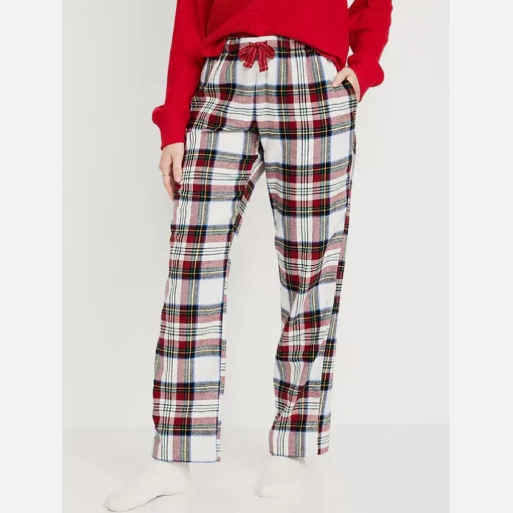 NWT Old Navy Mid-Rise Flannel Pajama Sleep Pants Red White Tartan Women M XL